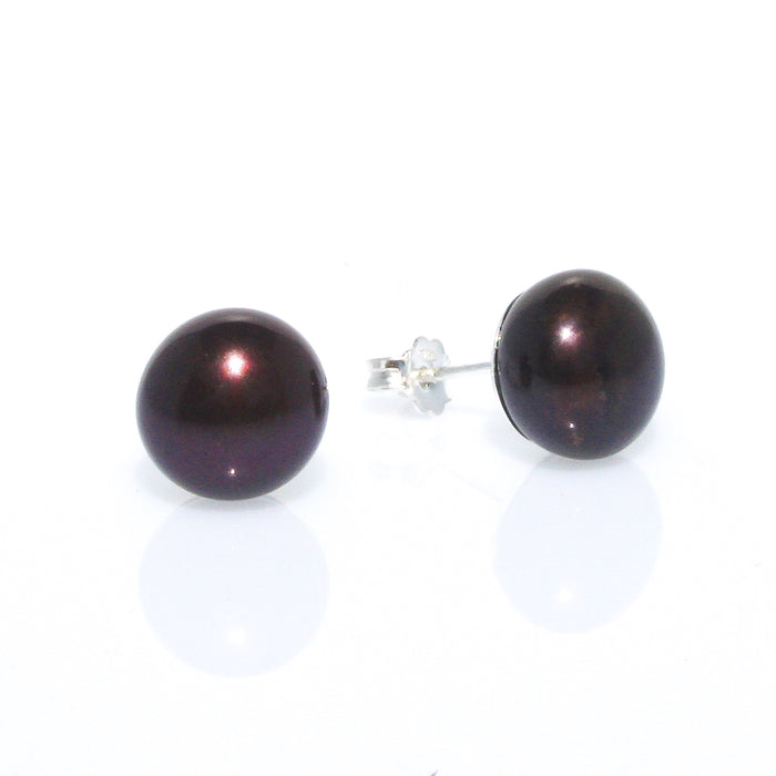 Black pearl studs silver