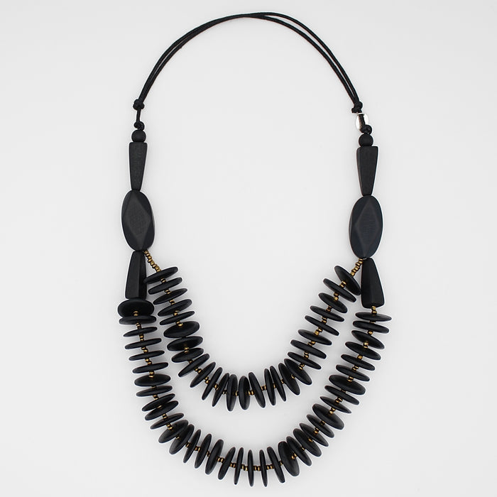 Black Serena Wood Disk Necklace - Sylca Designs - Chunky Jewelry