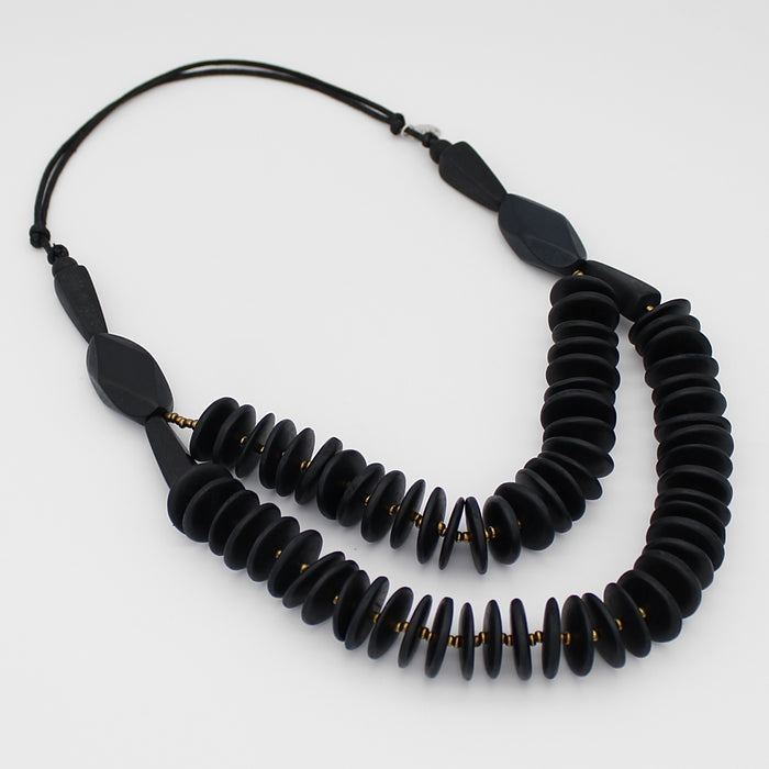 Black Serena Wood Disk Necklace - Sylca Designs - Chunky Jewelry