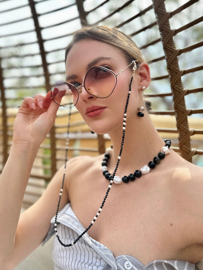 Black Spinel and Freshwater Pearls Eye Glasses Chain EC006 - FARRA