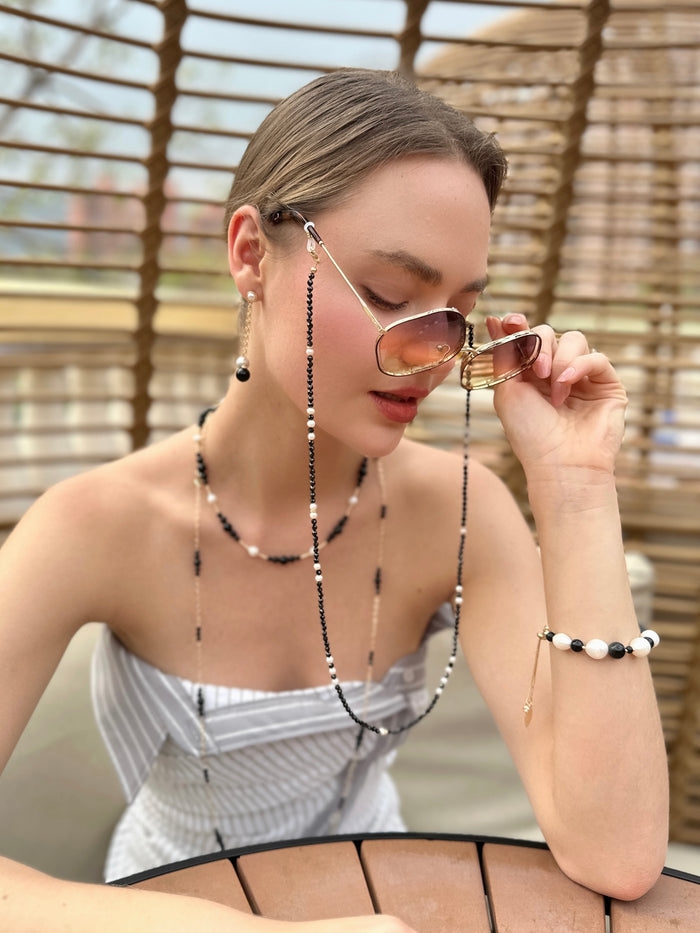 Black Spinel and Freshwater Pearls Eye Glasses Chain EC006 - FARRA