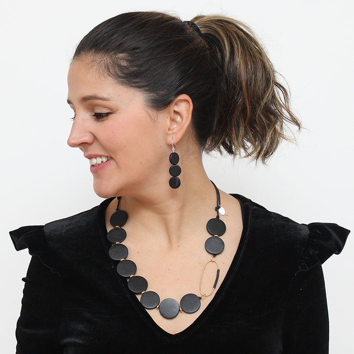 Black Triple Bead Kira Earring - Sylca Designs - Chunky Jewelry