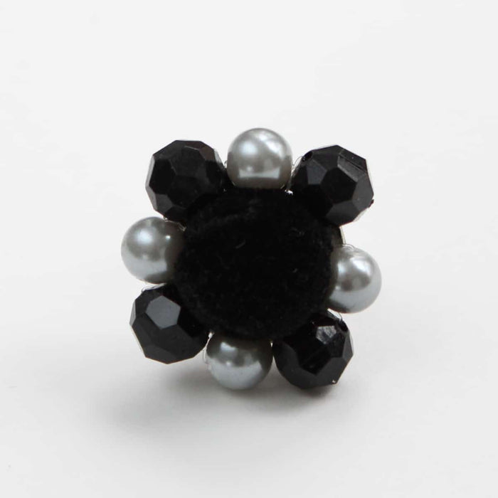 Black Velvet Beaded Ring - Sylca Designs - Chunky Jewelry