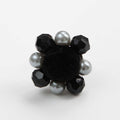 Black Velvet Beaded Ring - Sylca Designs - Chunky Jewelry