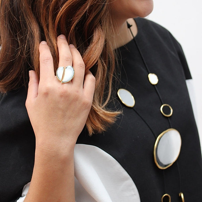 Black & White Heart Lea Ring - Sylca Designs - Chunky Jewelry