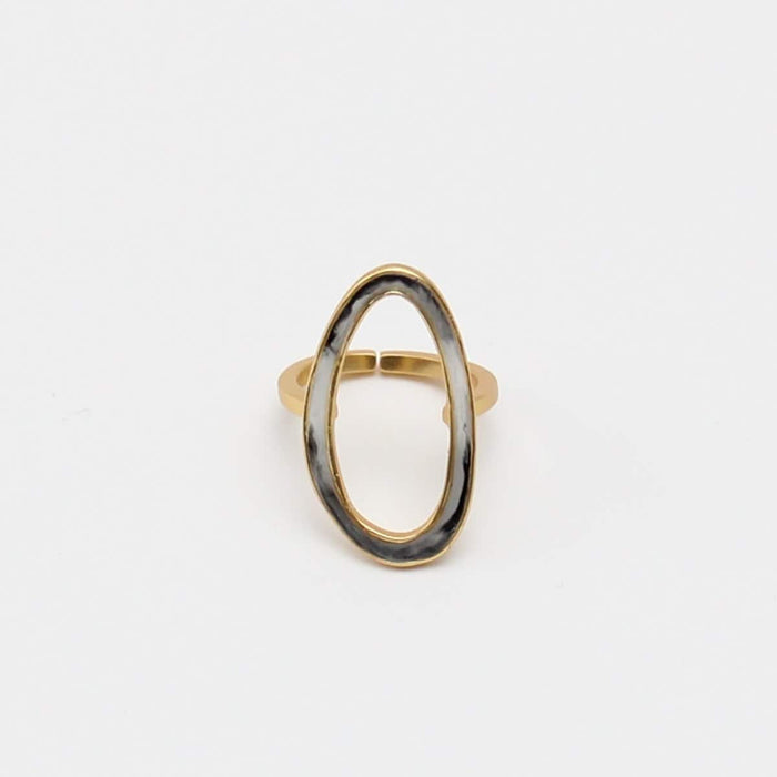 Black & White Oval Adrianne Ring - Sylca Designs - Chunky Jewelry