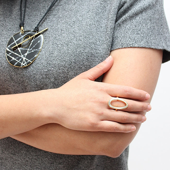 Black & White Oval Adrianne Ring - Sylca Designs - Chunky Jewelry