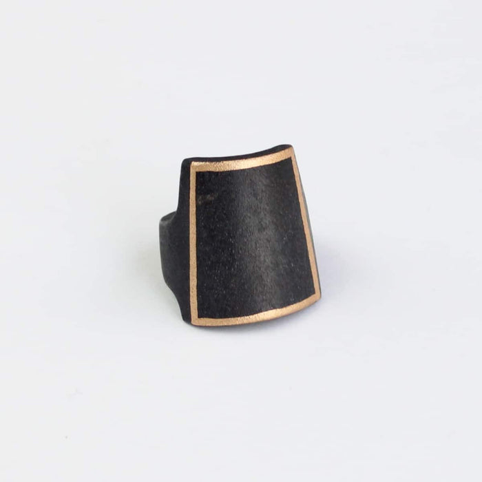 Black Wooden Ring with Gold Trim - Sylca Designs - Chunky Jewelry