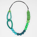 Blue and Green Wood Link Necklace - Sylca Designs - Chunky Jewelry