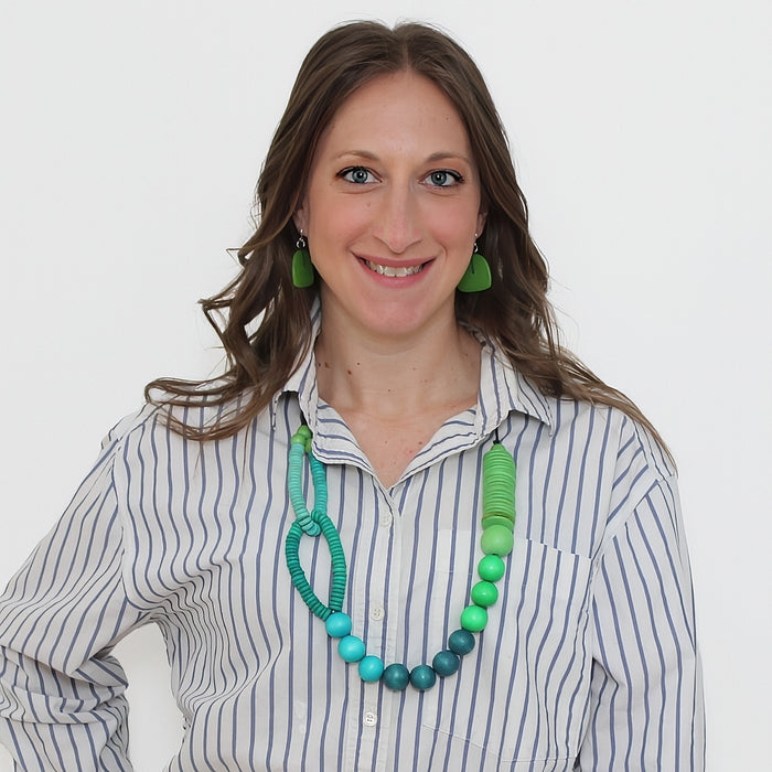 Blue and Green Wood Link Necklace - Sylca Designs - Chunky Jewelry