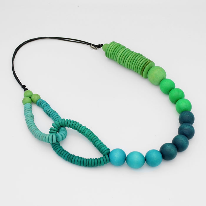 Blue and Green Wood Link Necklace - Sylca Designs - Chunky Jewelry
