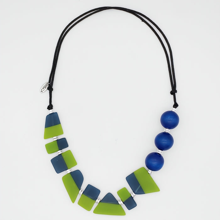 Blue and Lime Electric Oasis Necklace - Sylca Designs - Chunky Jewelry