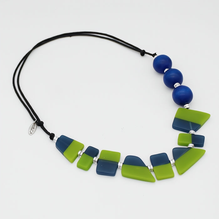 Blue and Lime Electric Oasis Necklace - Sylca Designs - Chunky Jewelry