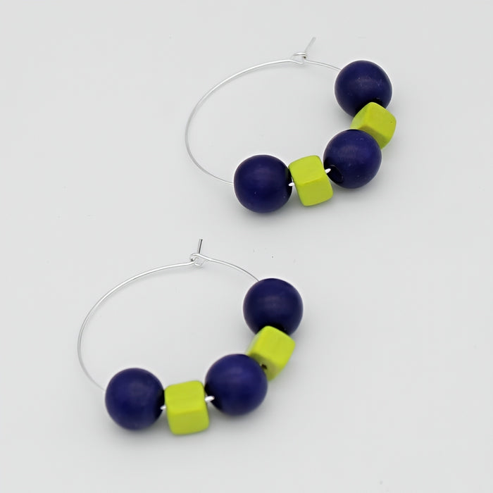 Blue and Lime Hoop Earring - Sylca Designs - Chunky Jewelry