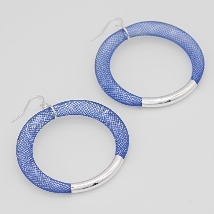 Blue and Silver Mesh Hoop Earring - Sylca Designs - Chunky Jewelry