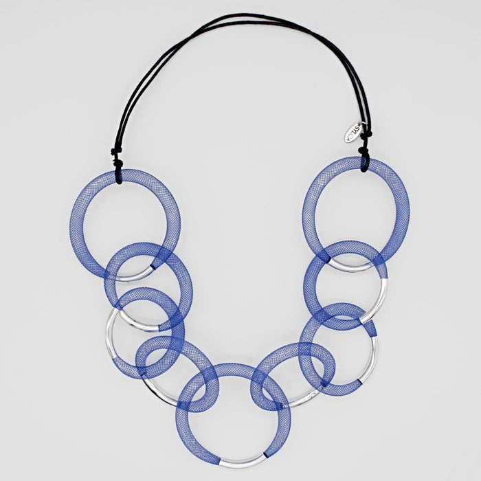 Blue and Silver Mesh Statement Necklace - Sylca Designs - Chunky Jewelry