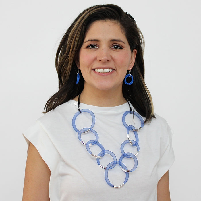 Blue and Silver Mesh Statement Necklace - Sylca Designs - Chunky Jewelry