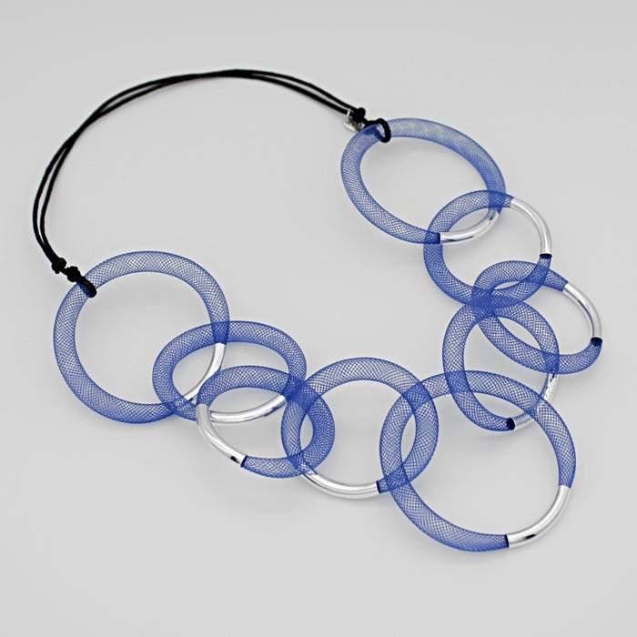 Blue and Silver Mesh Statement Necklace - Sylca Designs - Chunky Jewelry