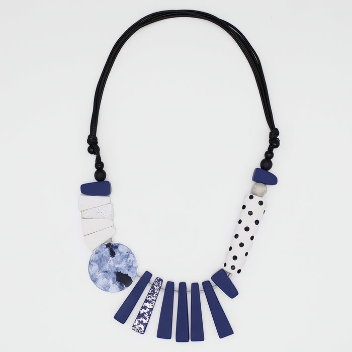 Blue and White Eclectic Necklace - Sylca Designs - Chunky Jewelry