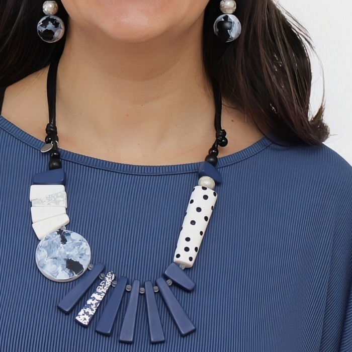 Blue and White Eclectic Necklace - Sylca Designs - Chunky Jewelry