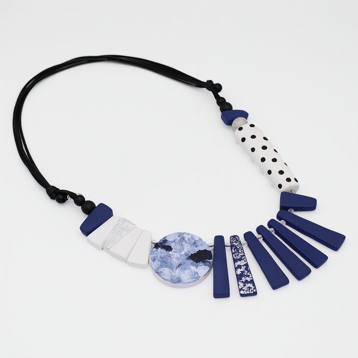 Blue and White Eclectic Necklace - Sylca Designs - Chunky Jewelry