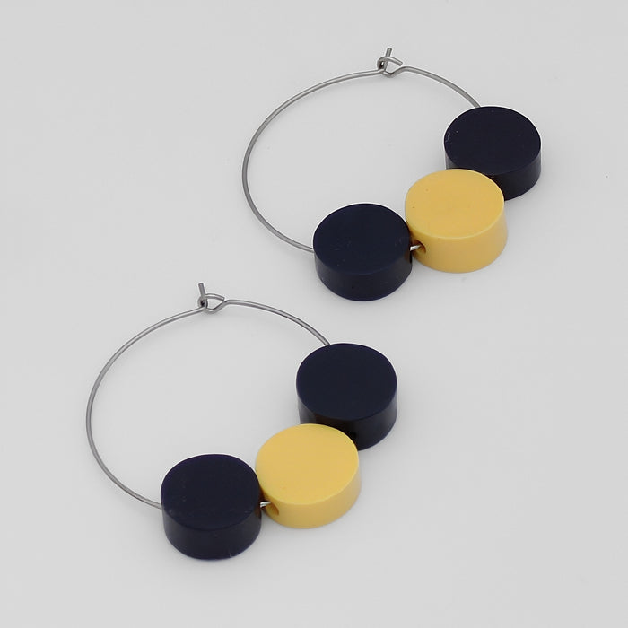 Blue and Yellow Dot Hoop Dangle Earring - Sylca Designs - Chunky Jewelry
