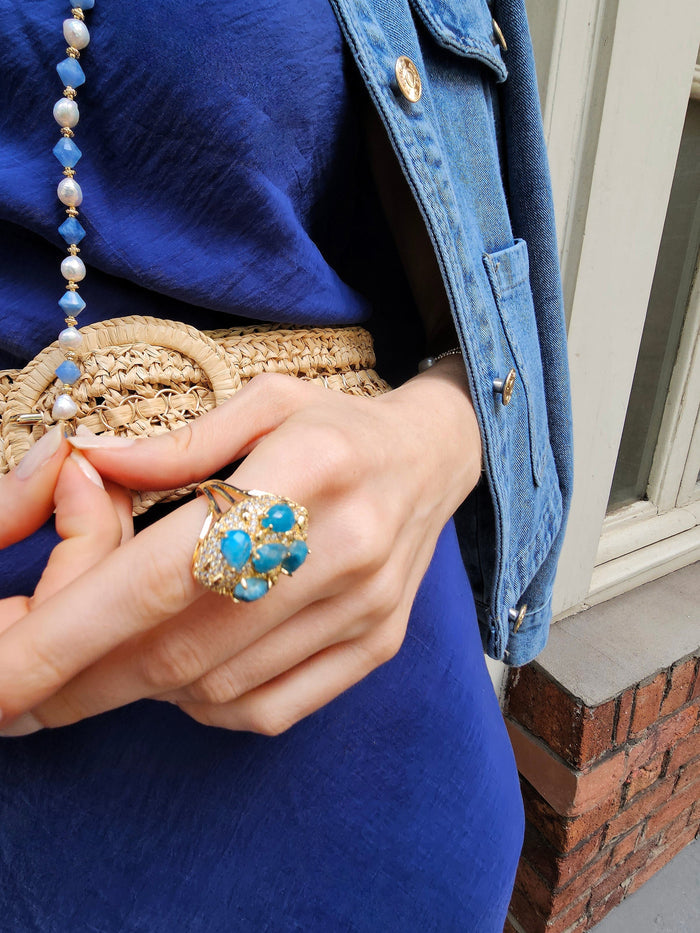 Blue Apatite Stone Cocktail Ring PR013
