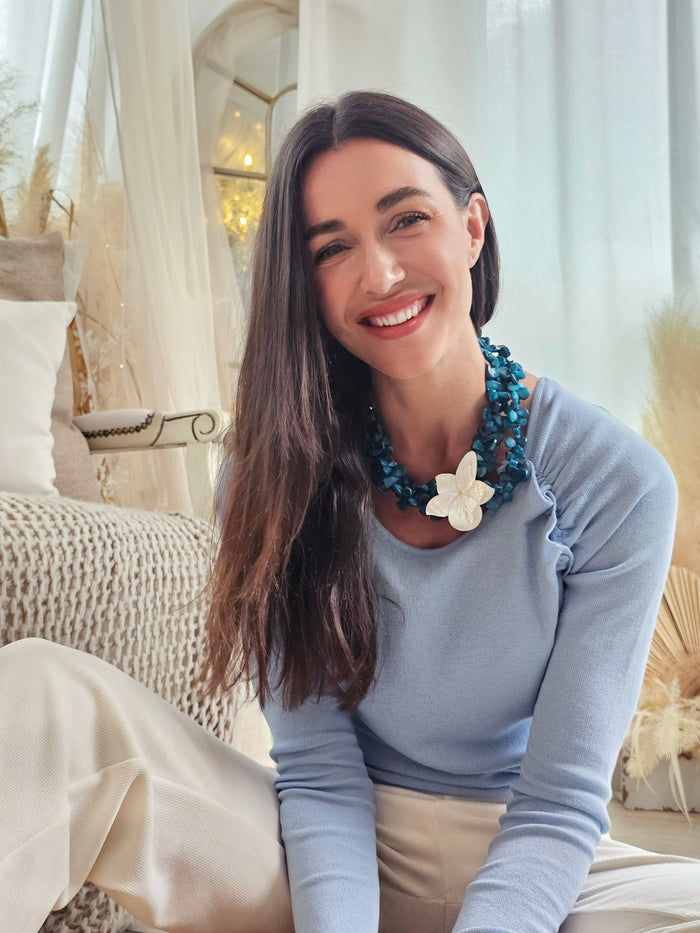 Blue Bamboo Coral With Flower Giant Shell Statement Necklace QN028