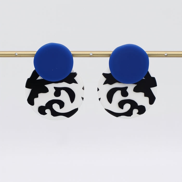 Blue, Black and White Lola Statement Earrings - Sylca Designs - Artsy Chunky Jewelry