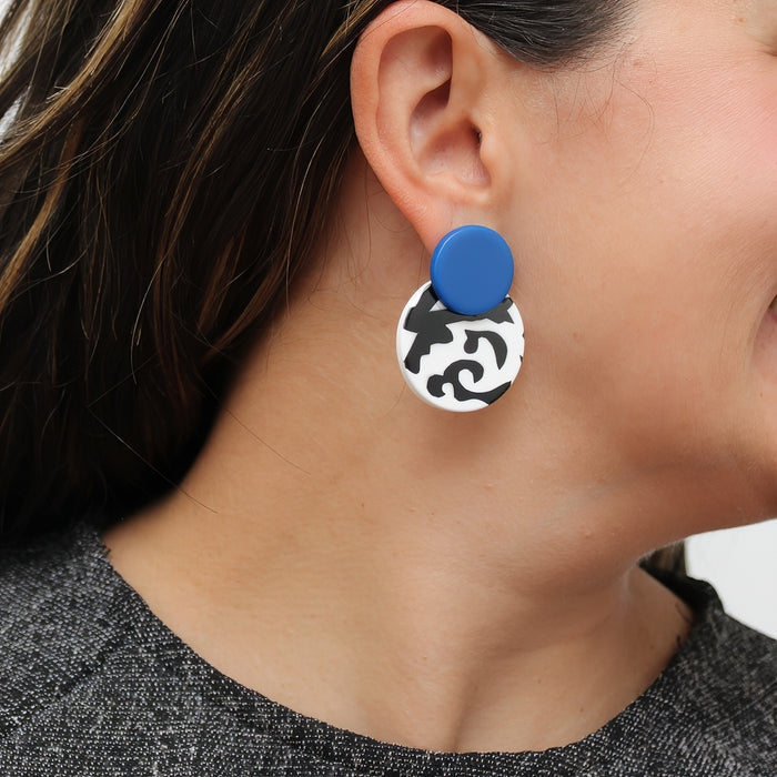 Blue, Black and White Lola Statement Earrings - Sylca Designs - Artsy Chunky Jewelry
