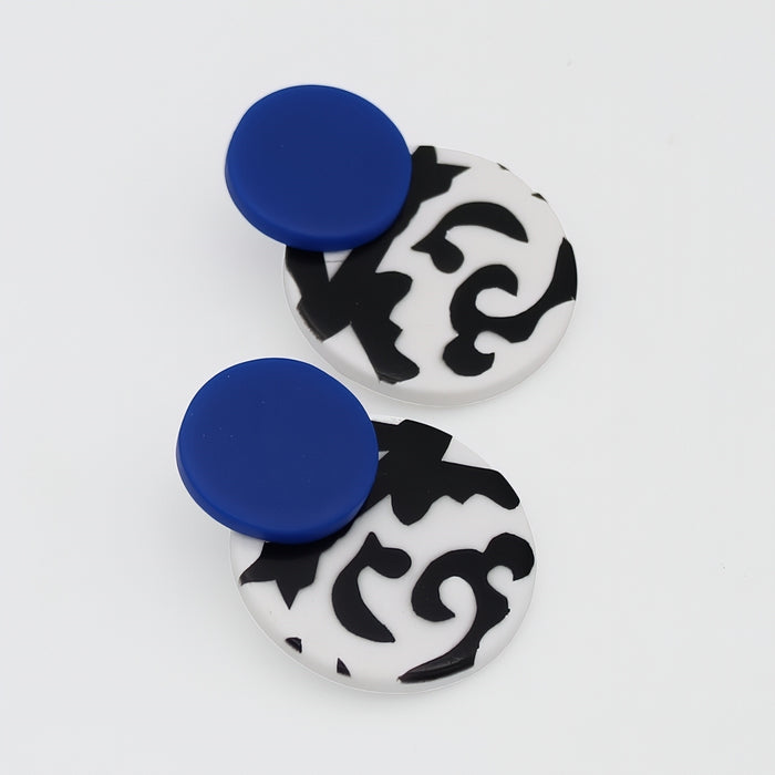 Blue, Black and White Lola Statement Earrings - Sylca Designs - Artsy Chunky Jewelry