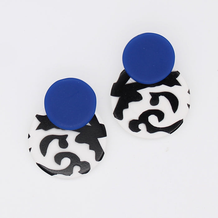 Blue, Black and White Lola Statement Earrings - Sylca Designs - Artsy Chunky Jewelry