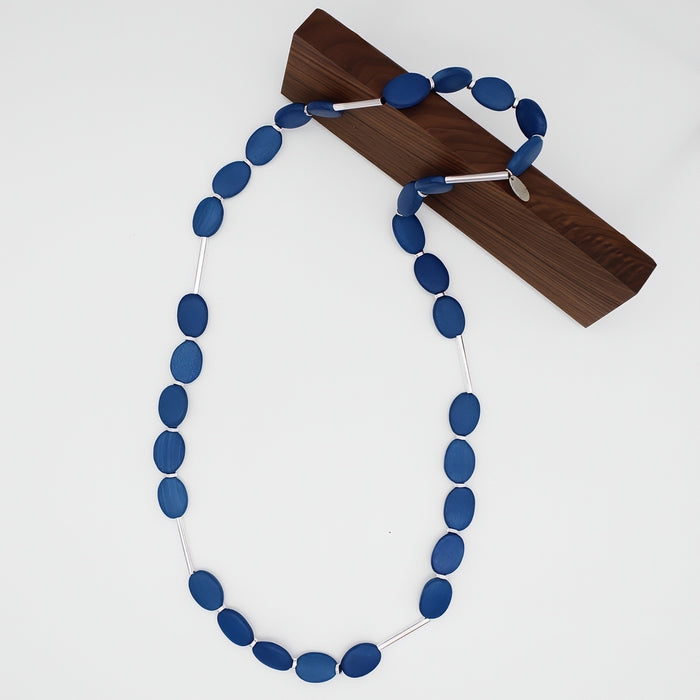 Blue Blair Oval Bead Necklace - Sylca Designs - Chunky Jewelry
