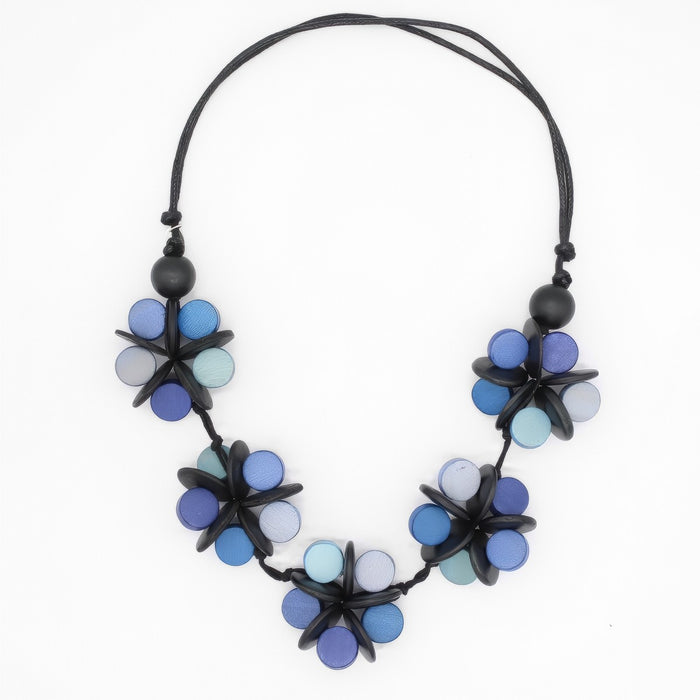 Blue Cascading Blooms Necklace - Sylca Designs - Chunky Jewelry