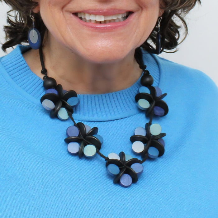 Blue Cascading Blooms Necklace - Sylca Designs - Chunky Jewelry