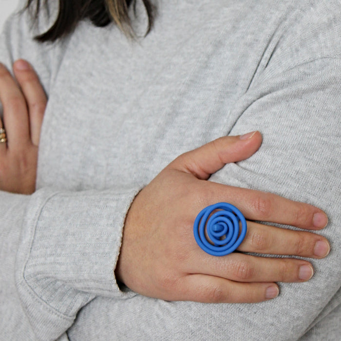 Blue Cefalu Swirl Ring - Sylca Designs - Chunky Jewelry