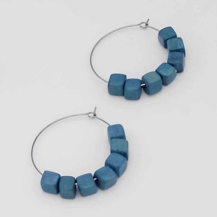 Blue Cubist Hoop Earring - Sylca Designs - Chunky Jewelry