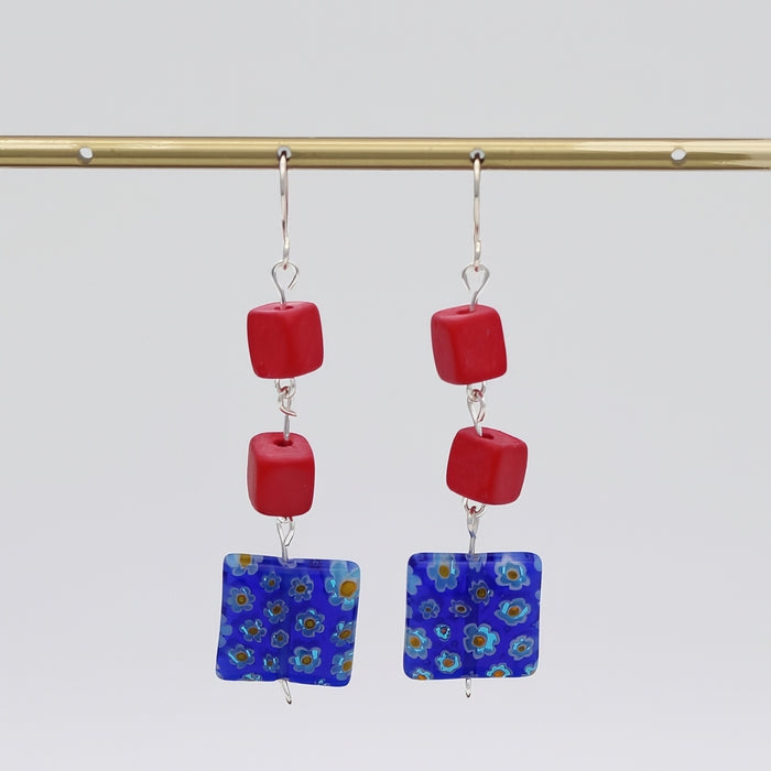 Blue Floral Drop Earring - Sylca Designs - Chunky Jewelry