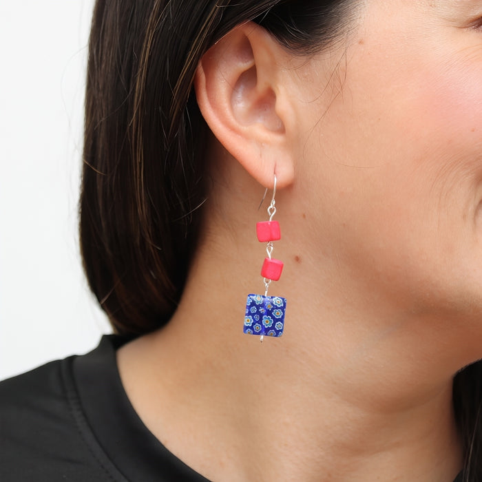 Blue Floral Drop Earring - Sylca Designs - Chunky Jewelry