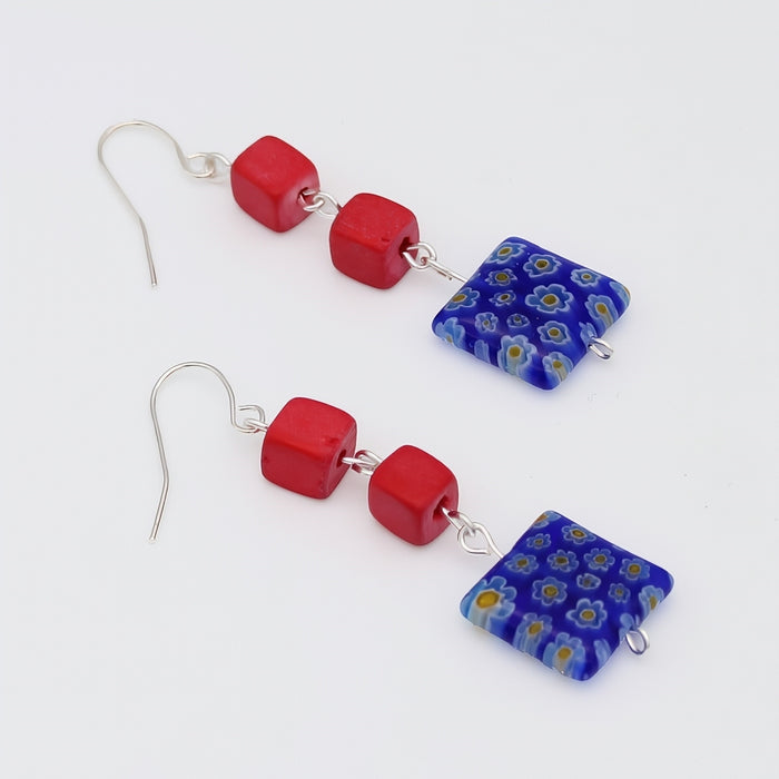 Blue Floral Drop Earring - Sylca Designs - Chunky Jewelry