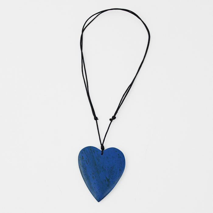 Blue Gabi Heart Wood Necklace - Sylca Designs - Chunky Jewelry