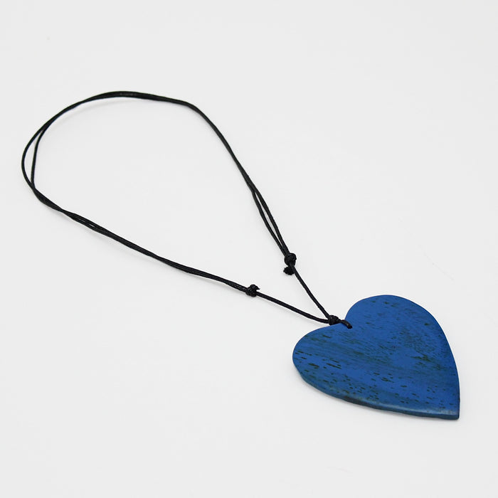 Blue Gabi Heart Wood Necklace - Sylca Designs - Chunky Jewelry