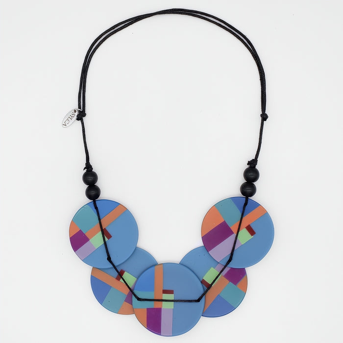 Blue Geometric Design Statement Necklace - Sylca Designs - Chunky Jewelry