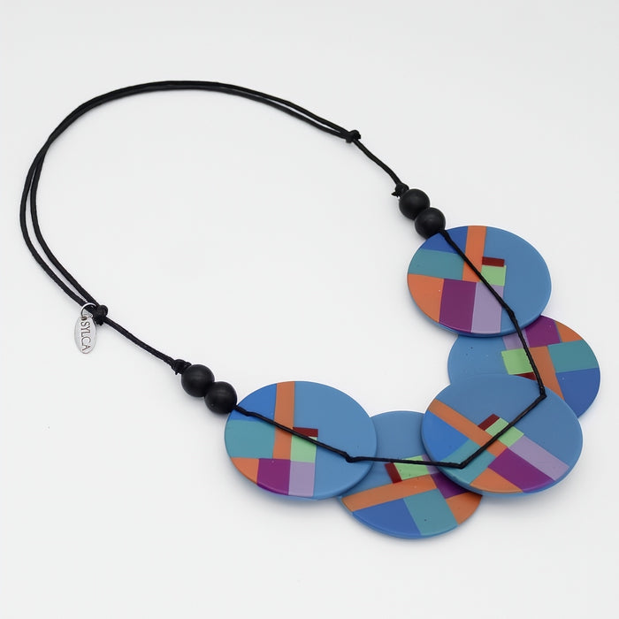 Blue Geometric Design Statement Necklace - Sylca Designs - Chunky Jewelry
