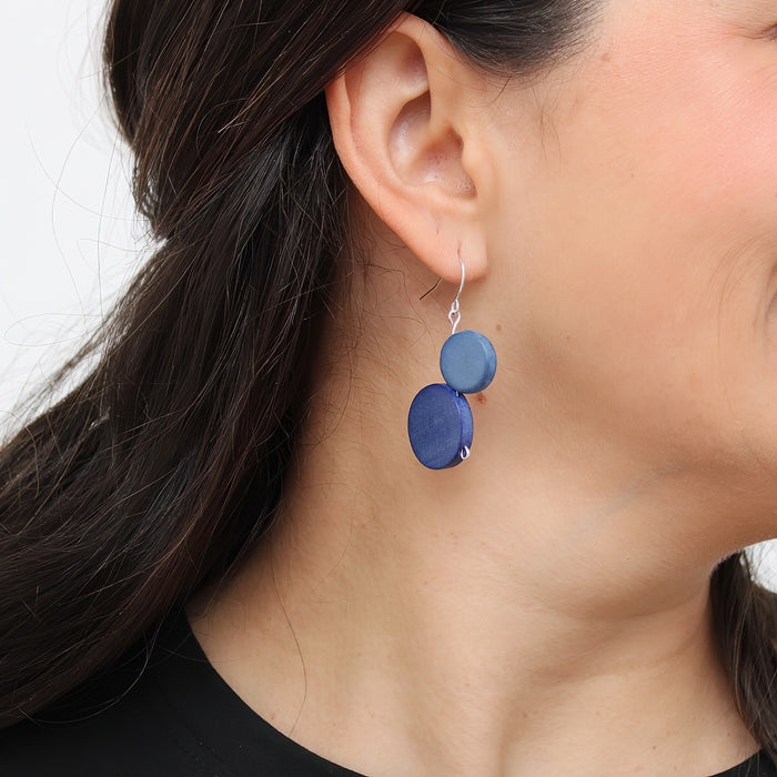 Blue Georgie Two Bead Drop Earrings - Sylca Designs - Chunky Jewelry