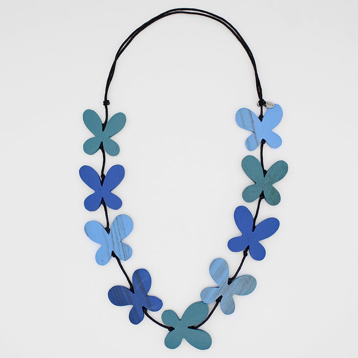 Blue Hues Wood Monarch Necklace - Sylca Designs - Chunky Jewelry