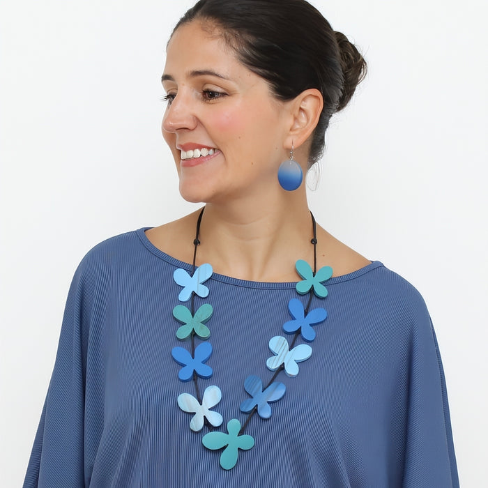 Blue Hues Wood Monarch Necklace - Sylca Designs - Chunky Jewelry