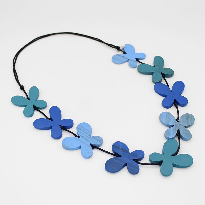 Blue Hues Wood Monarch Necklace - Sylca Designs - Chunky Jewelry