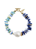 Blue Kyanite and Colorful Shell with Baroque Pearl Bracelet QB014