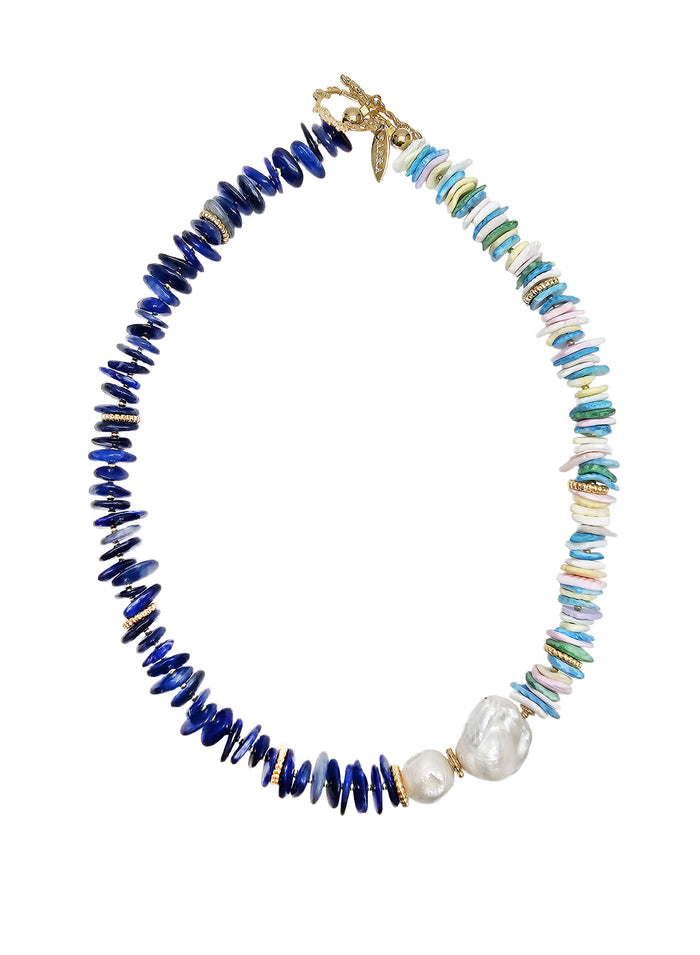 Blue Kyanite And Colorful Shell With Baroque Pearl Necklace QN033